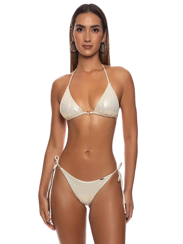 Ring Seamless Triangle-Seamless Wavy Ruched Back Tie Side Bikini made by Luli Fama
