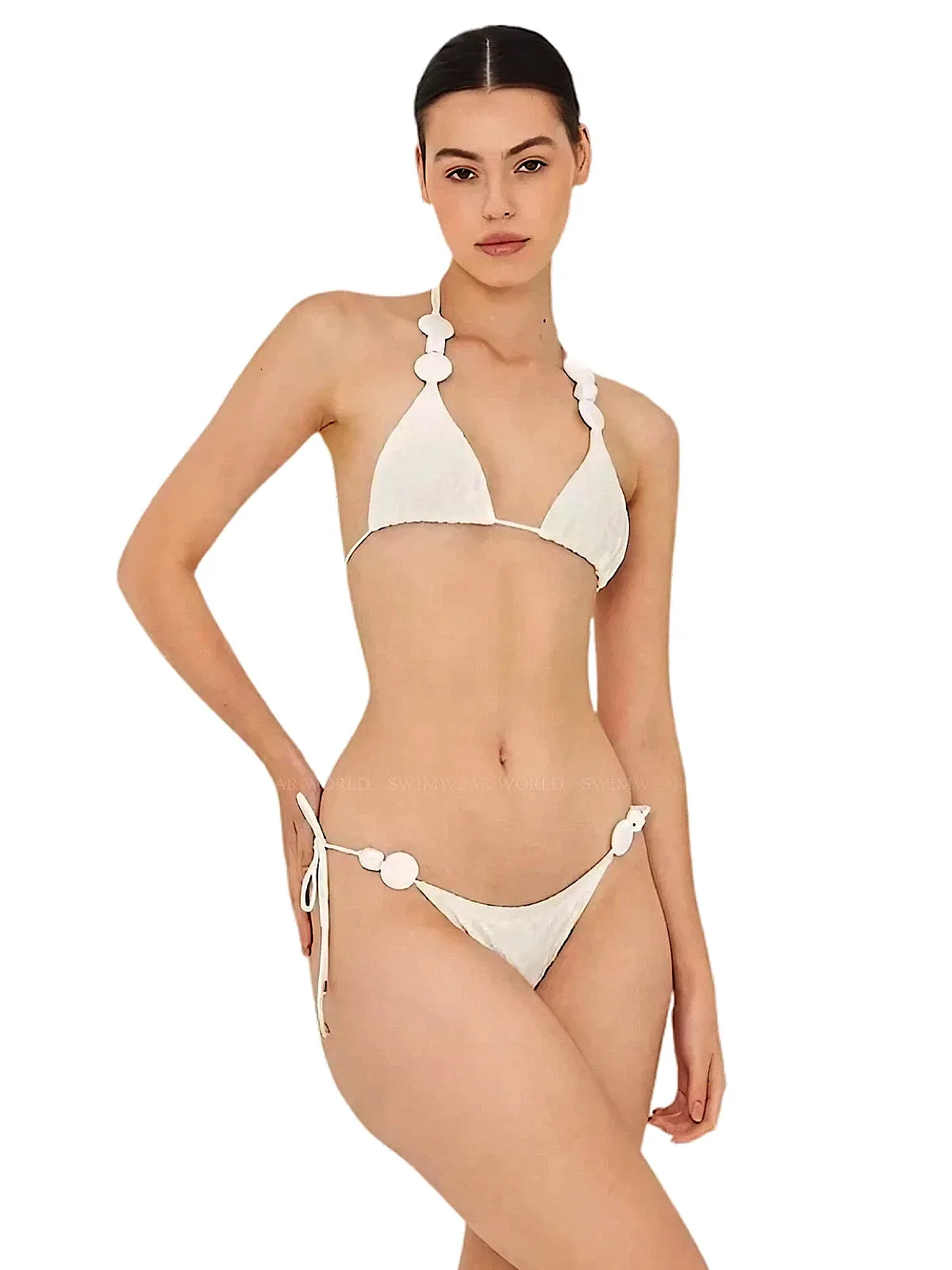 Blanc-50 Triangle-Blanc-13 Side Tie Bikini sold by SWORLD Inc