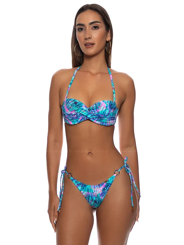 Underwire Push Up Bandeau-Ring Seamless Ruched Back Tie Side Bikini made by Luli Fama