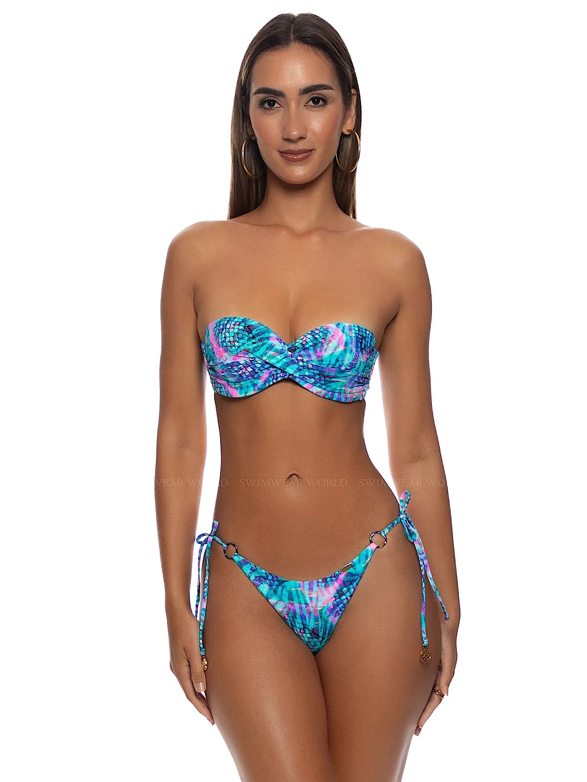 Underwire Push Up Bandeau-Ring Seamless Ruched Back Tie Side Bikini sold by SWORLD Inc product image thumbnail 3