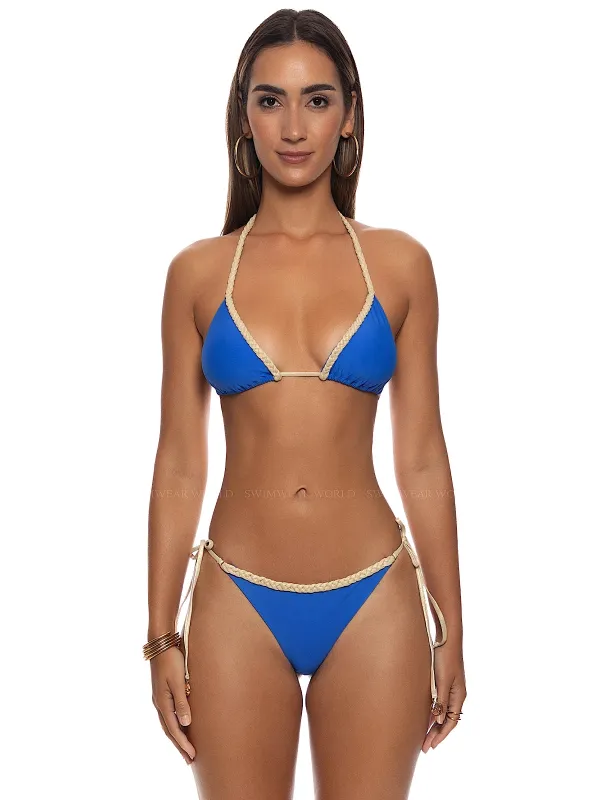 Braided Triangle-Braided Ruched Back Tie Side Bikini made by Luli Fama