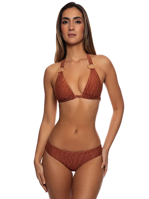 Ring Triangle Halter-Seamless Ruched Back Bikini made by Luli Fama