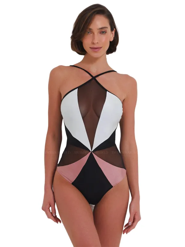 Colorblocked Halterneck Swimsuit sold by SWORLD Inc