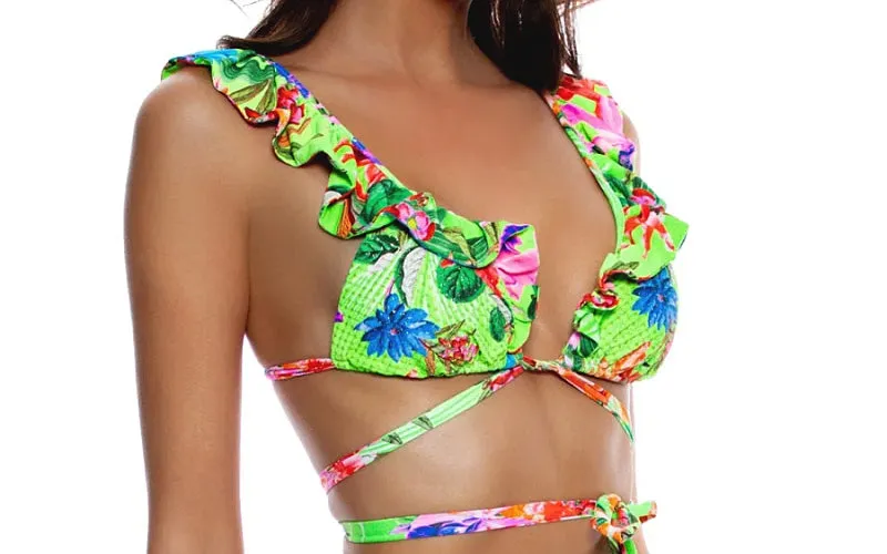 Ruffle Deep V Wrap Triangle-Reversible High Leg Peek A Boo Ring Bikini sold by SWORLD Inc product image thumbnail 4