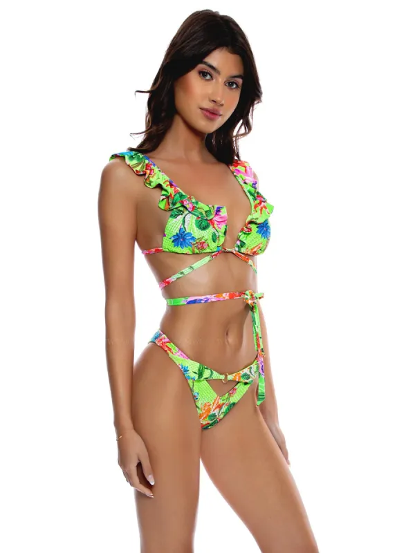 Ruffle Deep V Wrap Triangle-Reversible High Leg Peek A Boo Ring Bikini sold by SWORLD Inc