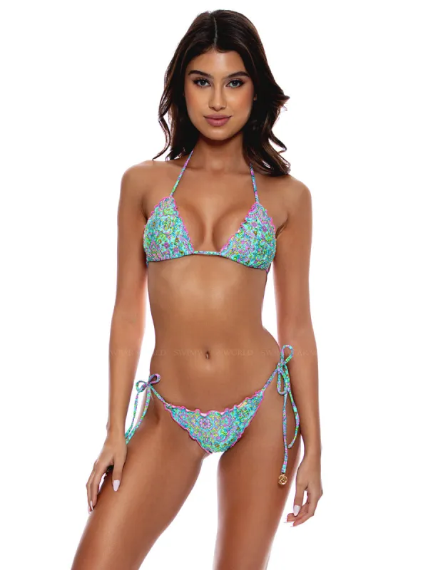 Wavy Triangle-Wavy Ruched Back Tie Side Bikini sold by SWORLD Inc