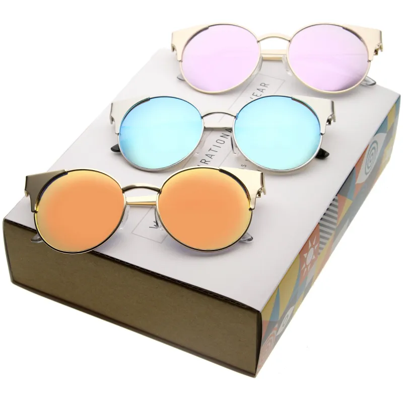 Women's Round Mirrored Flat Lens Cat Eye Sunglasses C359 [Promo Box] sold by ZeroUV