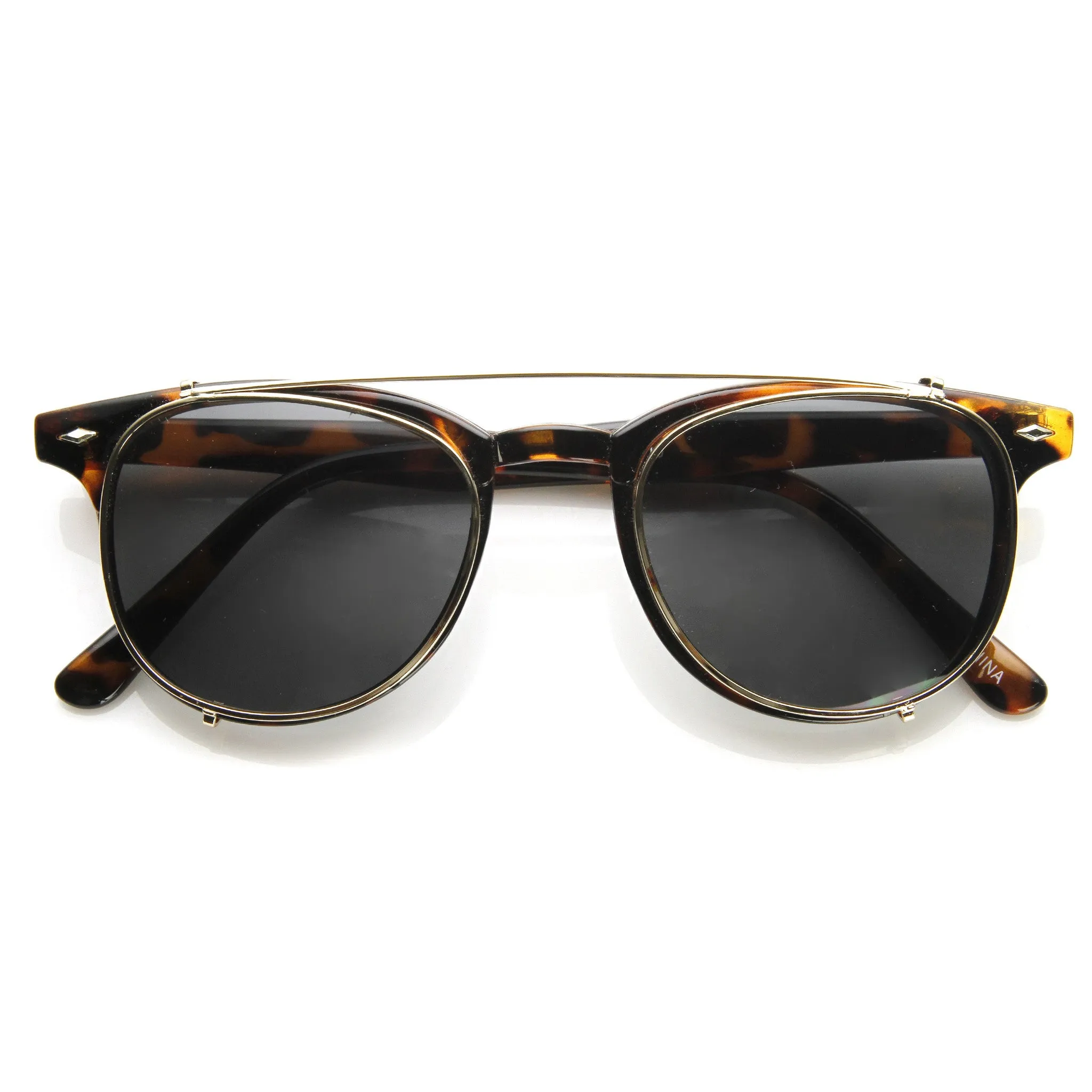 Dapper Vintage Indie Clear Lens Clip On Horned Rim Sunglasses 9169 sold by ZeroUV product image thumbnail 2