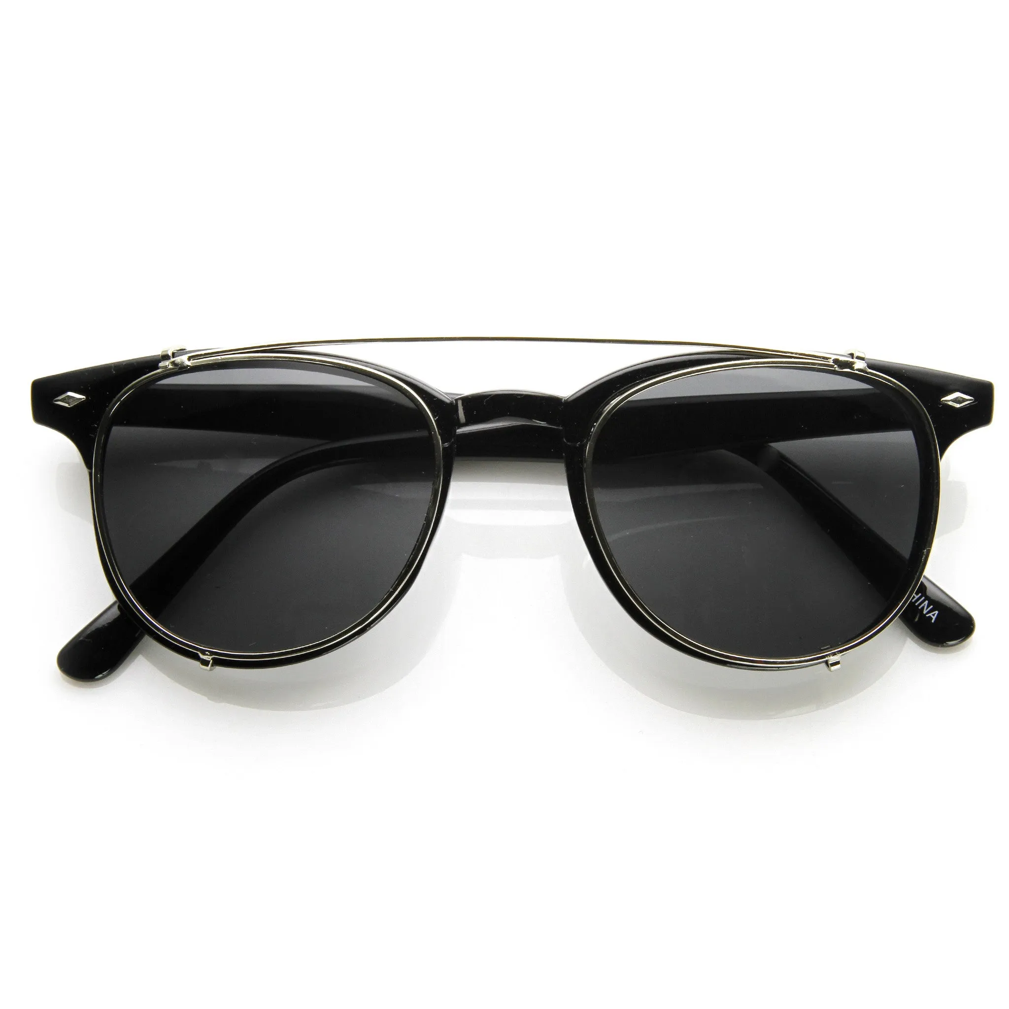 Dapper Vintage Indie Clear Lens Clip On Horned Rim Sunglasses 9169 sold by ZeroUV