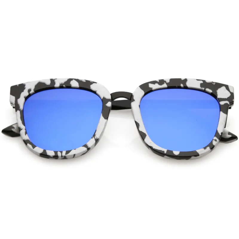 Women's Marble Print Horned Rim Mirrored Flat Lens Sunglasses C277 sold by ZeroUV