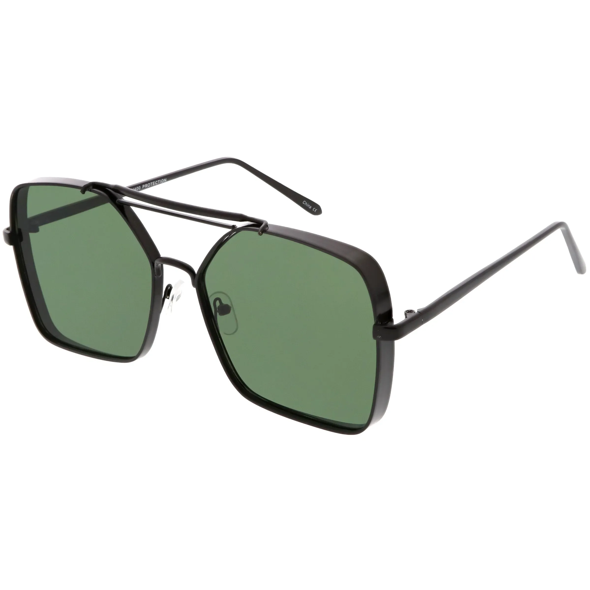 Retro Modern Square Reinforced Metal Flat Lens Aviator Sunglasses C161 sold by ZeroUV product image thumbnail 2