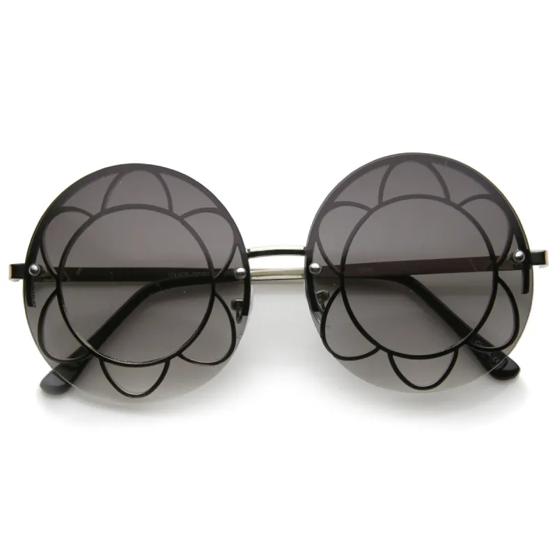 Women's Oversize Round Floral Rimless Frame A520 sold by ZeroUV