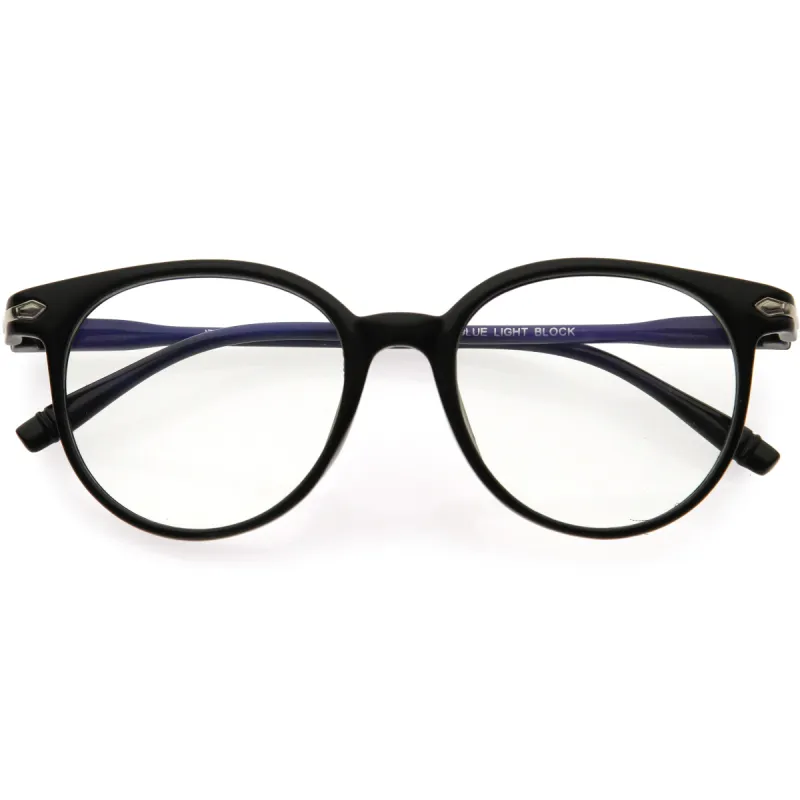 Vintage-Inspired Metal Rivet Detail Round Blue Light Glasses D281 sold by ZeroUV