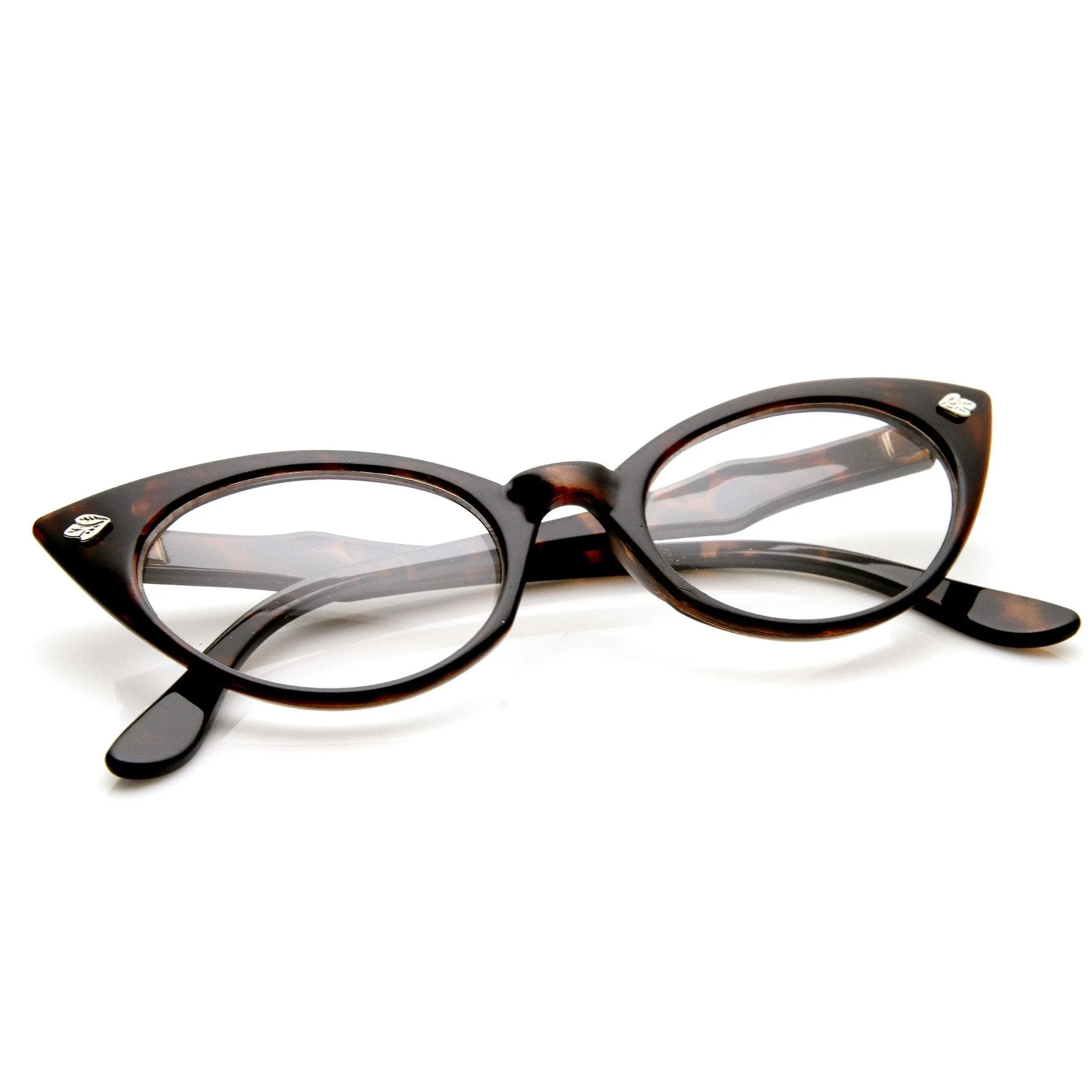 Womens 1960's Fashion Leaf Accent Cat Eye Clear Lens Glasses 9314 sold by ZeroUV product image thumbnail 4