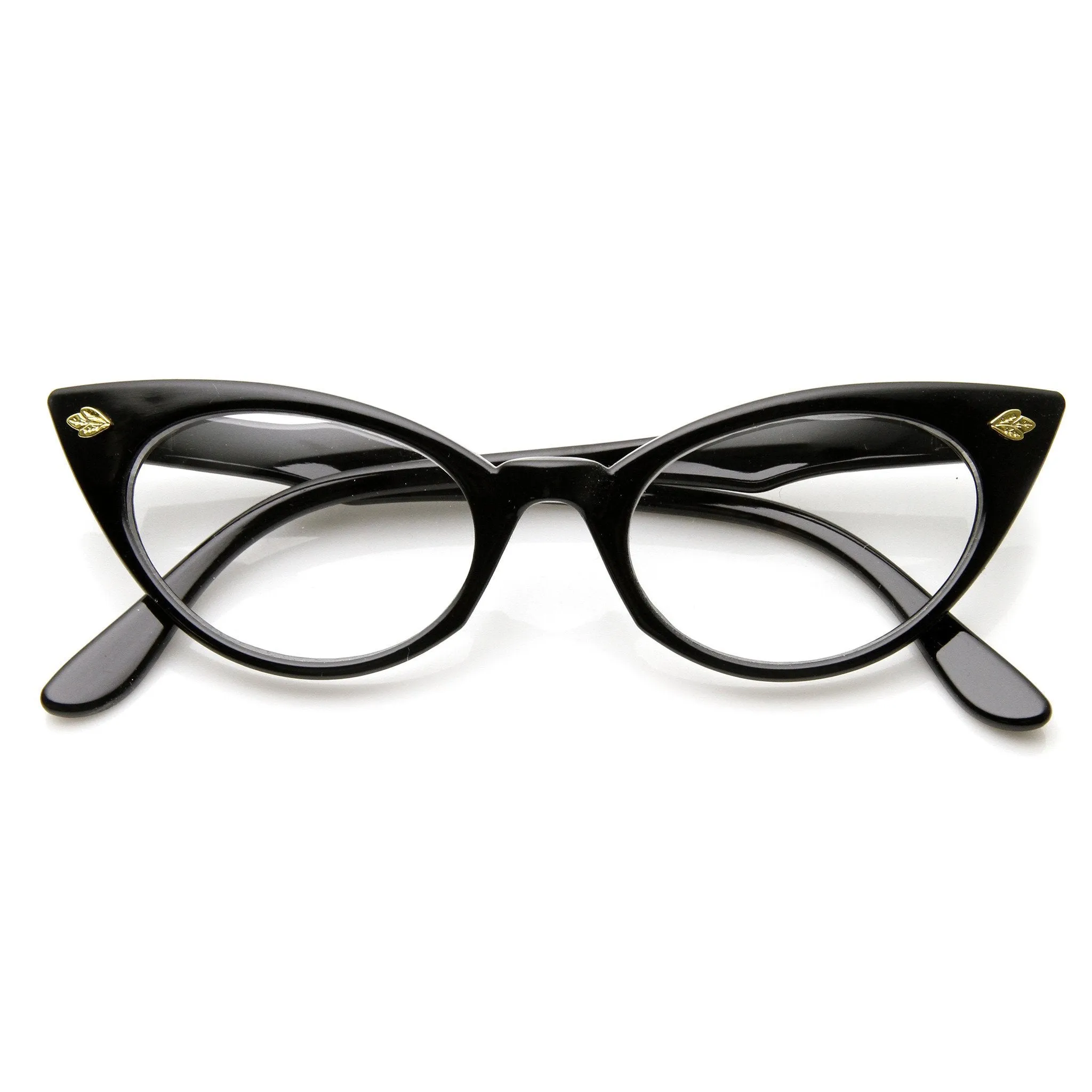 Womens 1960's Fashion Leaf Accent Cat Eye Clear Lens Glasses 9314 sold by ZeroUV product image thumbnail 5