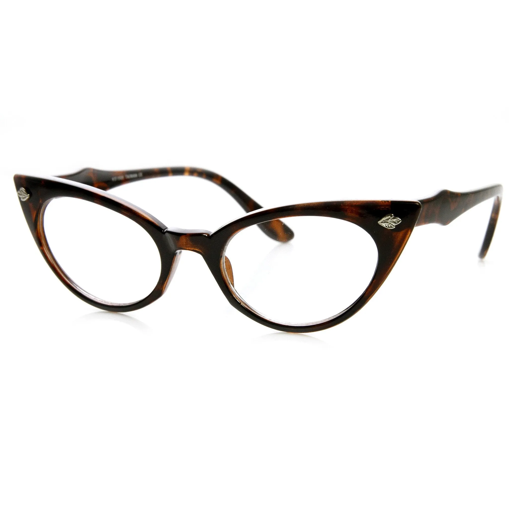 Womens 1960's Fashion Leaf Accent Cat Eye Clear Lens Glasses 9314 sold by ZeroUV product image thumbnail 2