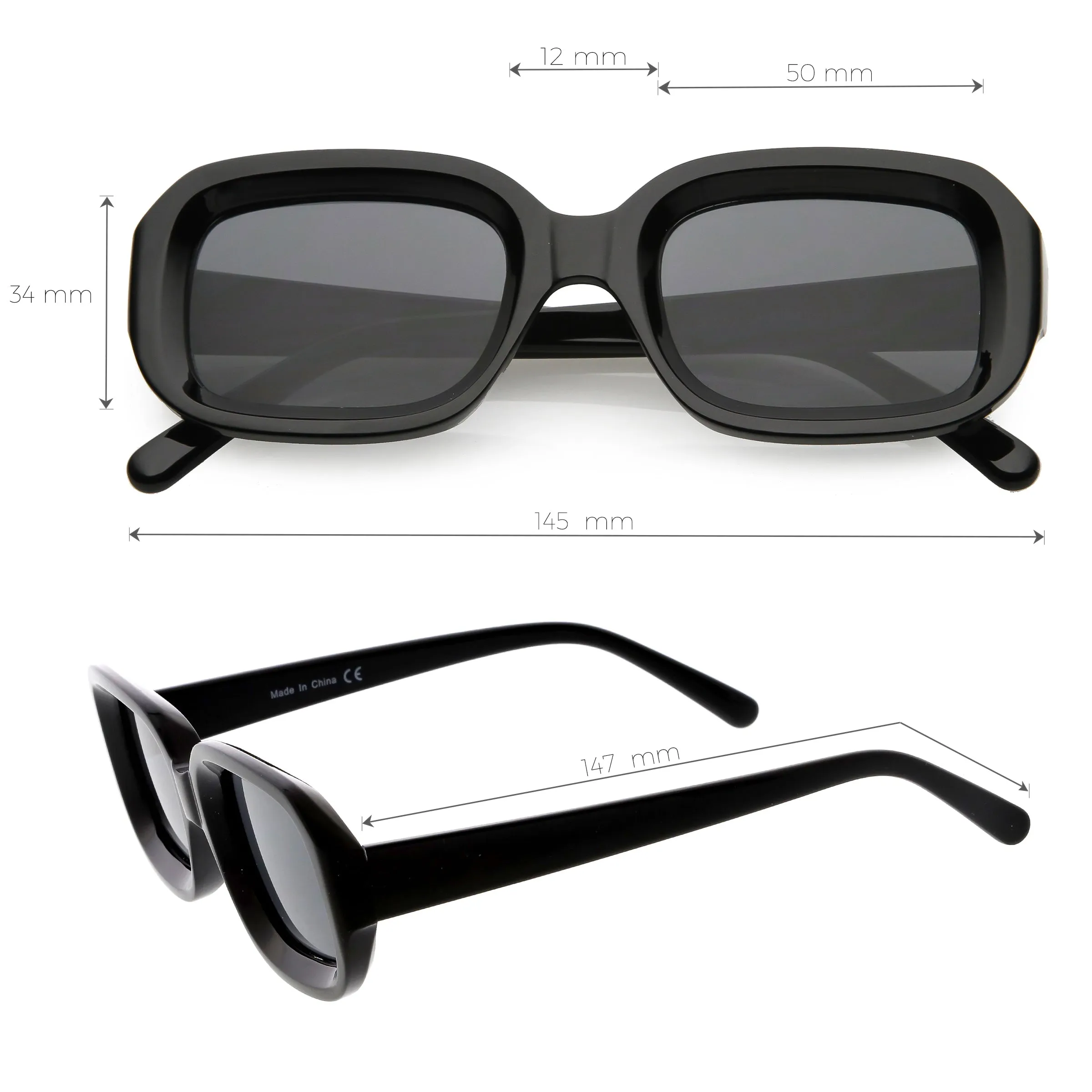 Retro Chunky Wide Arms Square Lens Square Sunglasses C866 sold by ZeroUV product image thumbnail 3