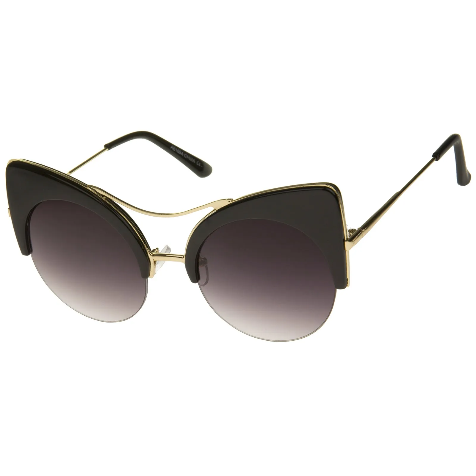 High Pointed Half-frame Flat Lens Round Cat Eye Sunglasses A267 sold by ZeroUV product image thumbnail 2