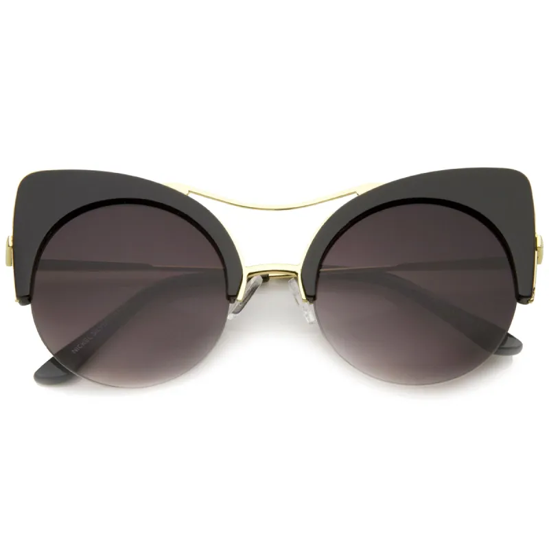 High Pointed Half-frame Flat Lens Round Cat Eye Sunglasses A267 sold by ZeroUV