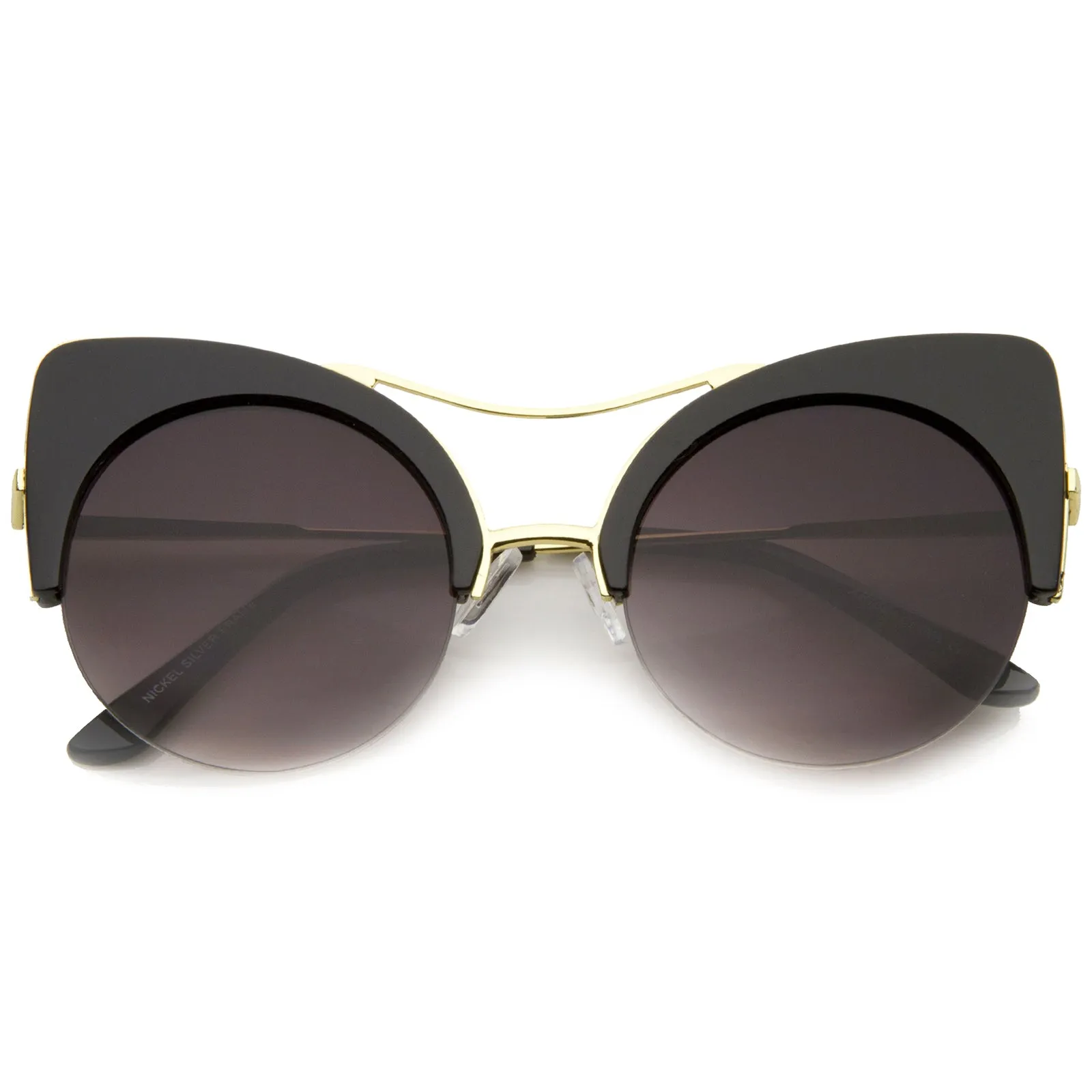 High Pointed Half-frame Flat Lens Round Cat Eye Sunglasses A267 sold by ZeroUV