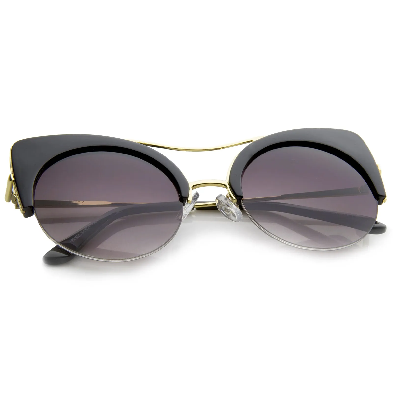 High Pointed Half-frame Flat Lens Round Cat Eye Sunglasses A267 sold by ZeroUV product image thumbnail 4