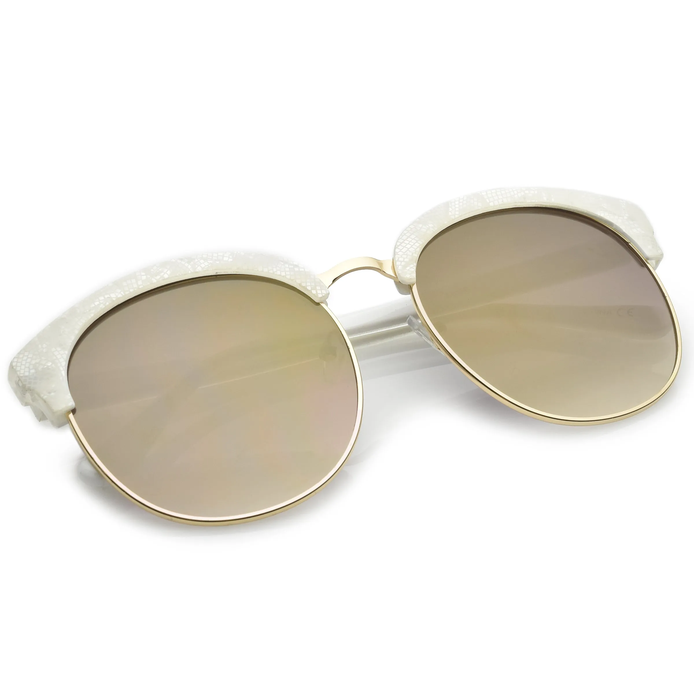 Oversize Metallic Lace Pattern Mirrored Lens Half Frame Sunglasses A548 sold by ZeroUV product image thumbnail 4