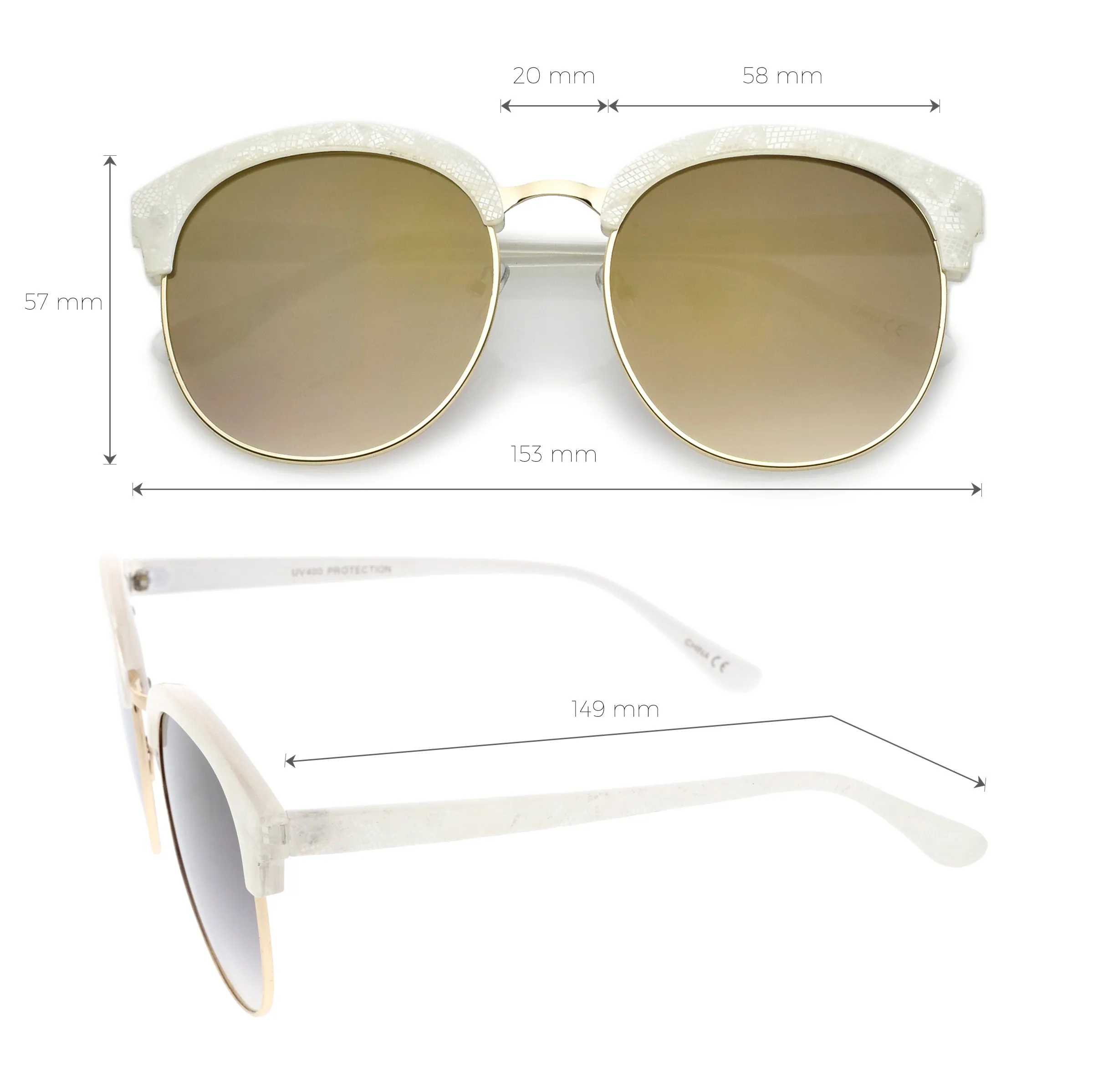 Oversize Metallic Lace Pattern Mirrored Lens Half Frame Sunglasses A548 sold by ZeroUV product image thumbnail 5