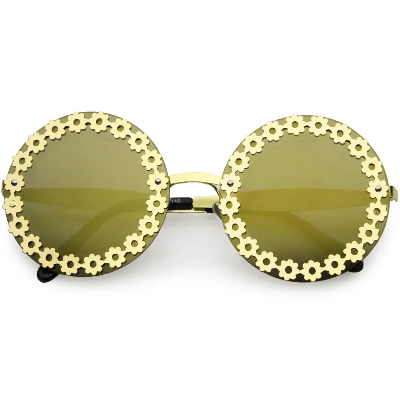 Women's Hippie Oversize Round Floral Border Dazzle Sunglasses C972 sold by ZeroUV