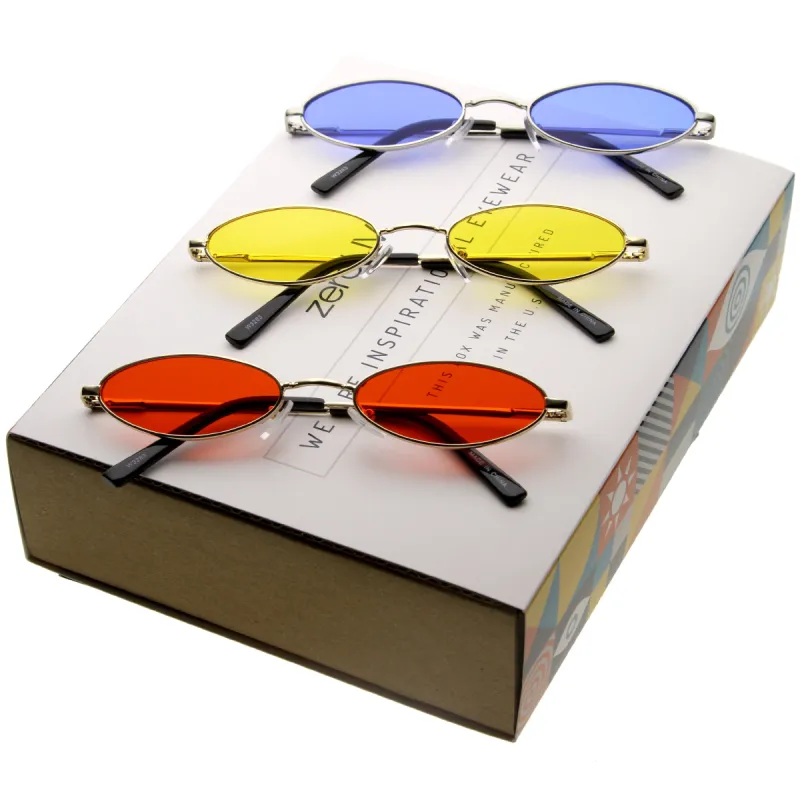 Retro Trendy 1990's Small Oval Color Tone Sunglasses C722 [Promo Box] sold by ZeroUV