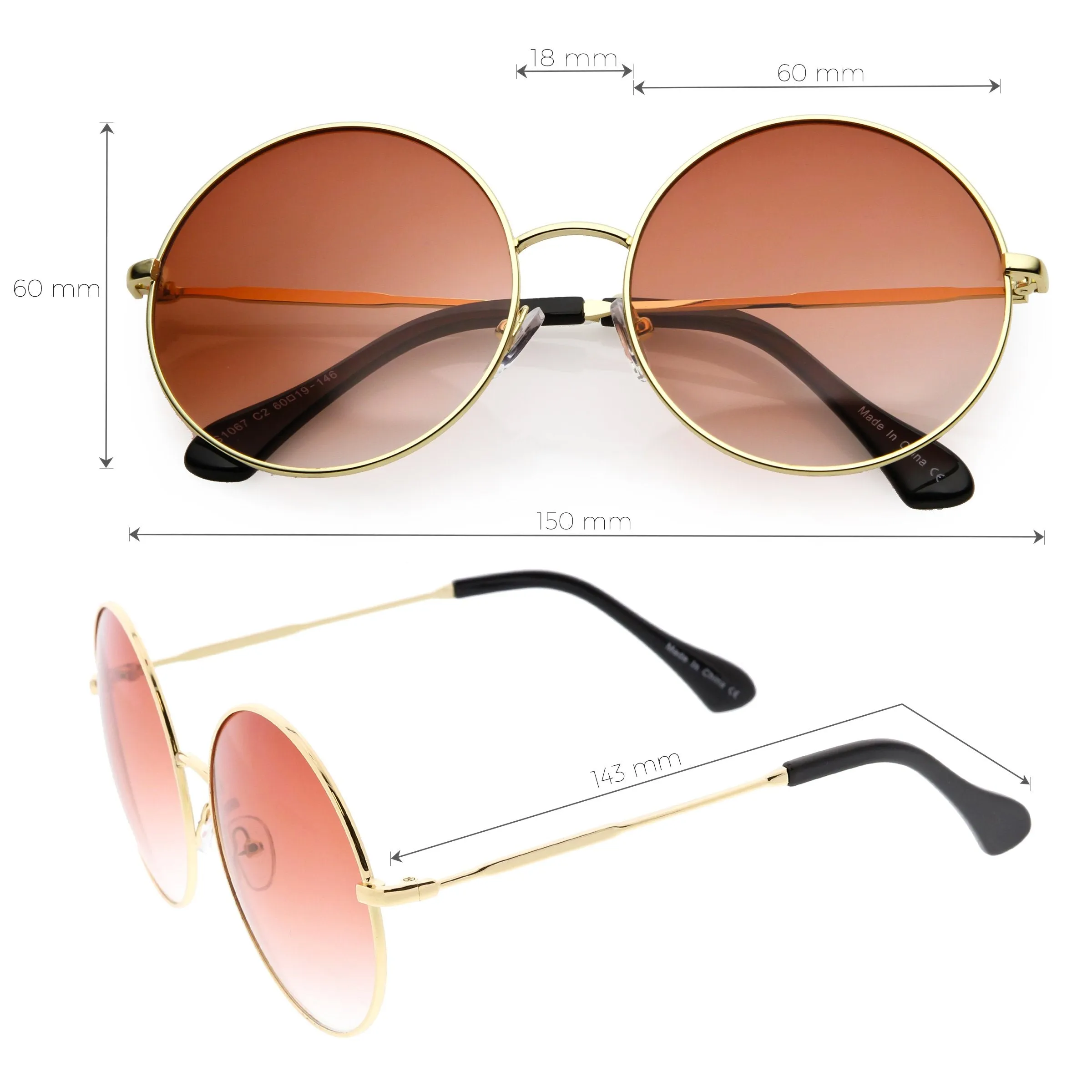 Retro Oversize Color Tone Disco Round Metal Sunglasses C848 sold by ZeroUV product image thumbnail 2