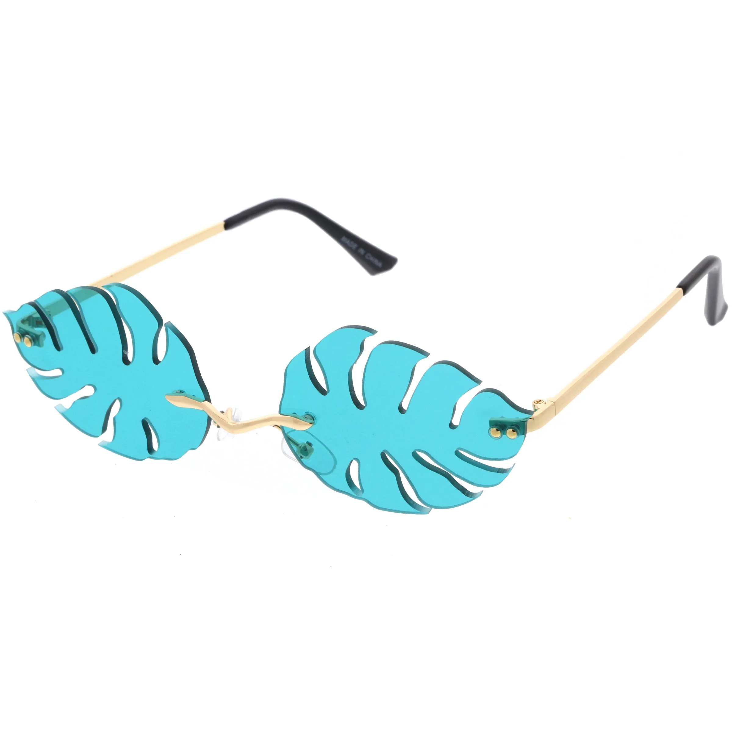 Tropical Palm Leaf Shape Cut-Out Rimless Color Tinted Leaves Sunglasses D075 sold by ZeroUV product image thumbnail 5