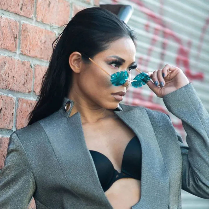 Tropical Palm Leaf Shape Cut-Out Rimless Color Tinted Leaves Sunglasses D075 sold by ZeroUV product image thumbnail 3