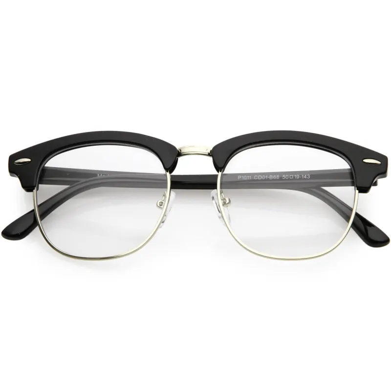 Classic Dapper Half Frame Horned Rim Clear Lens Glasses C846 sold by ZeroUV