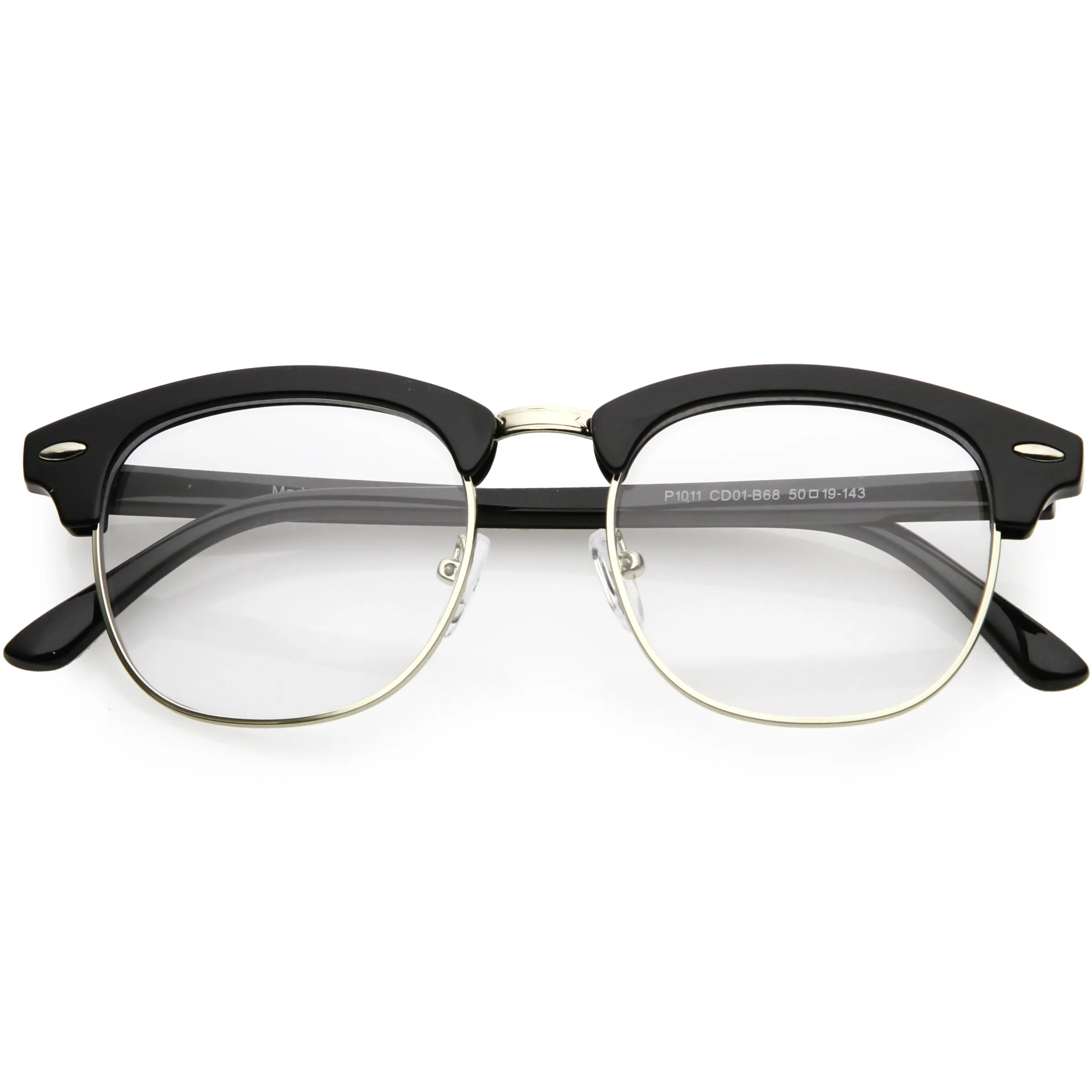 Classic Dapper Half Frame Horned Rim Clear Lens Glasses C846 sold by ZeroUV