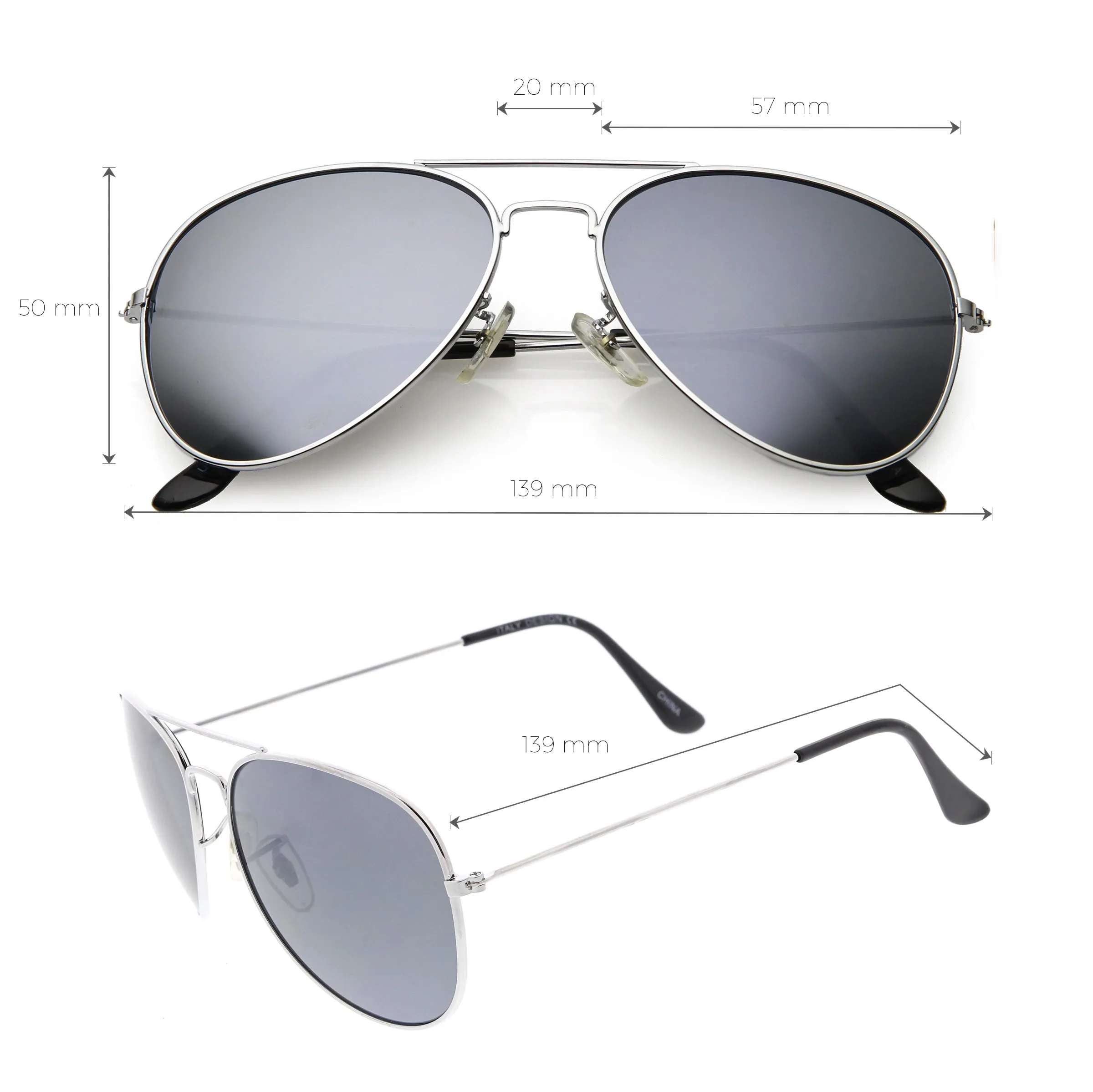Classic Metal Silver Mirror Lens Aviator Sunglasses C781 sold by ZeroUV product image thumbnail 5