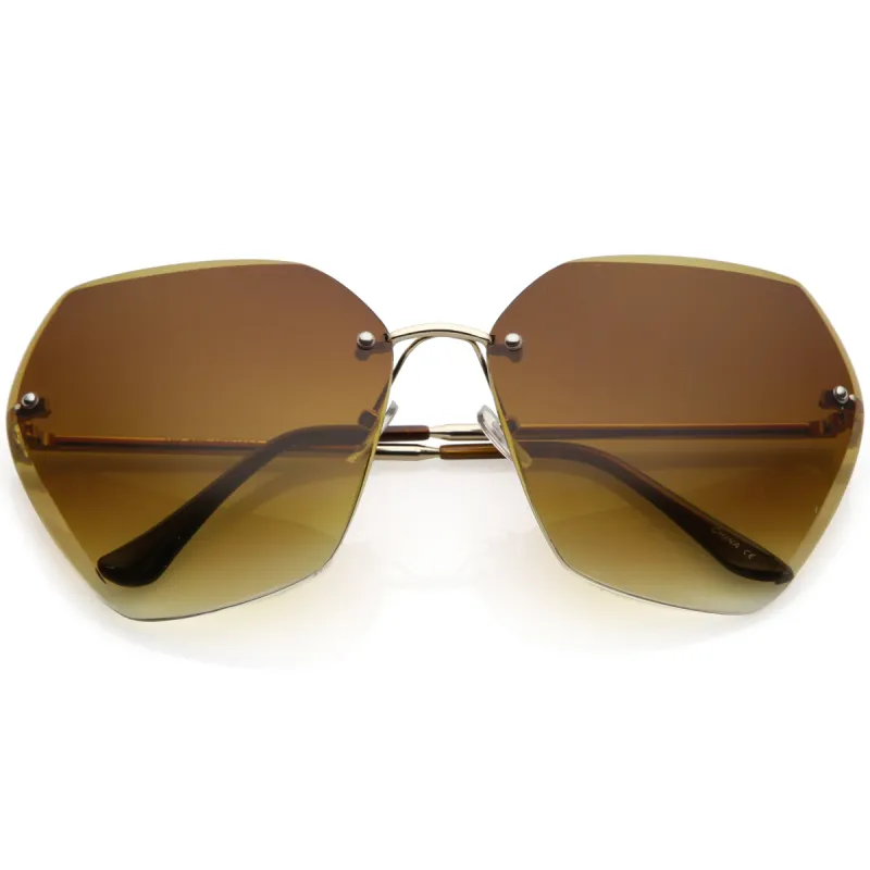 Oversize Rimless Beveled Gradient Lens Geometric Sunglasses C438 sold by ZeroUV
