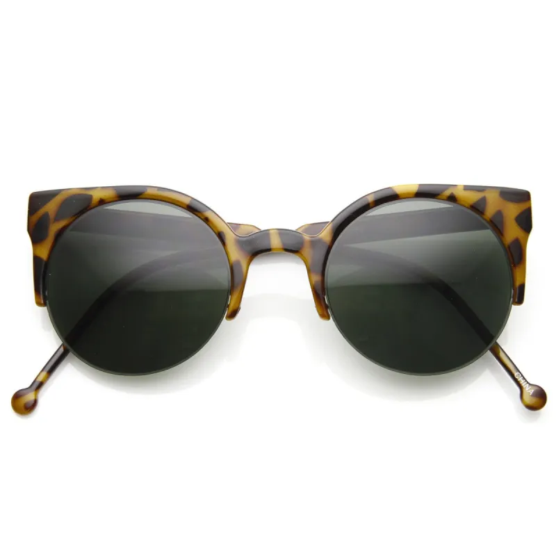 Women's Designer Round Indie Half Frame Cat Eye Sunglasses 8920 sold by ZeroUV