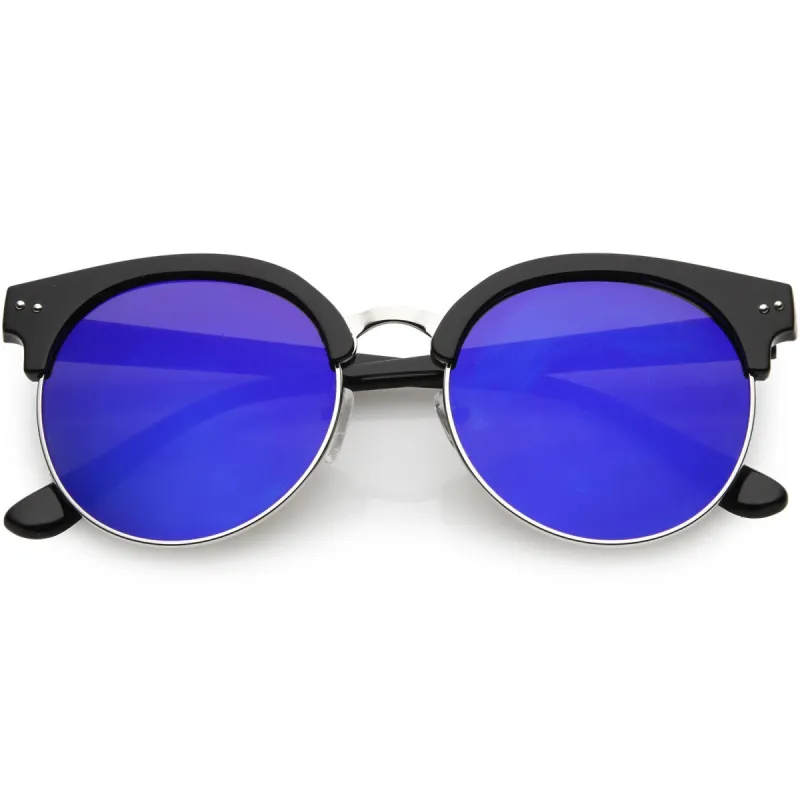 Women's Round Horned Rim Flat Mirrored Len Sunglasses C839 sold by ZeroUV