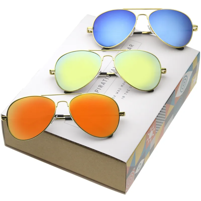 Retro Full Gold Frame With Mirrored Lens Sunglasses 1486 [Promo Box] sold by ZeroUV