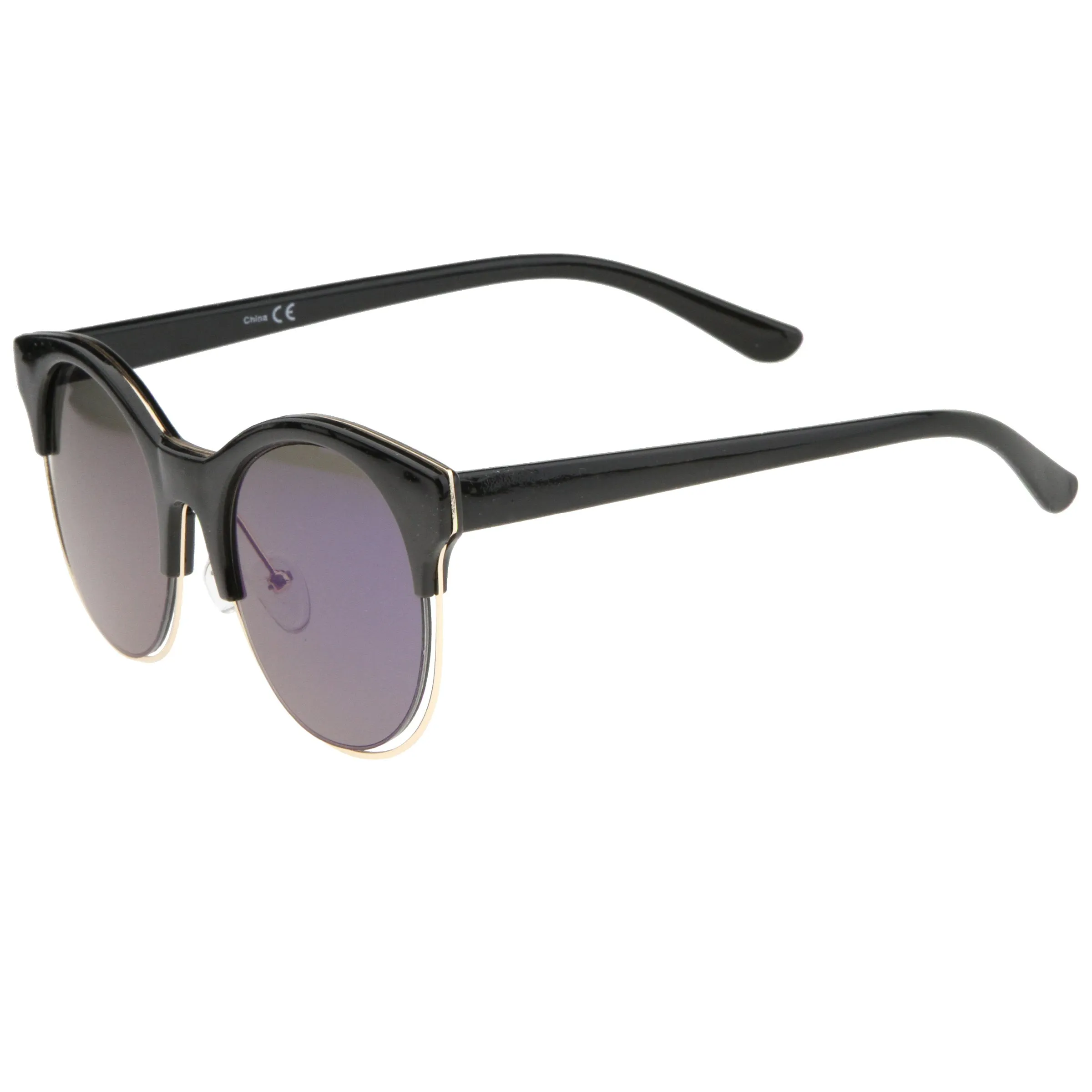 Round Mirrored Flat Lens Half Frame Sunglasses A457 sold by ZeroUV product image thumbnail 3