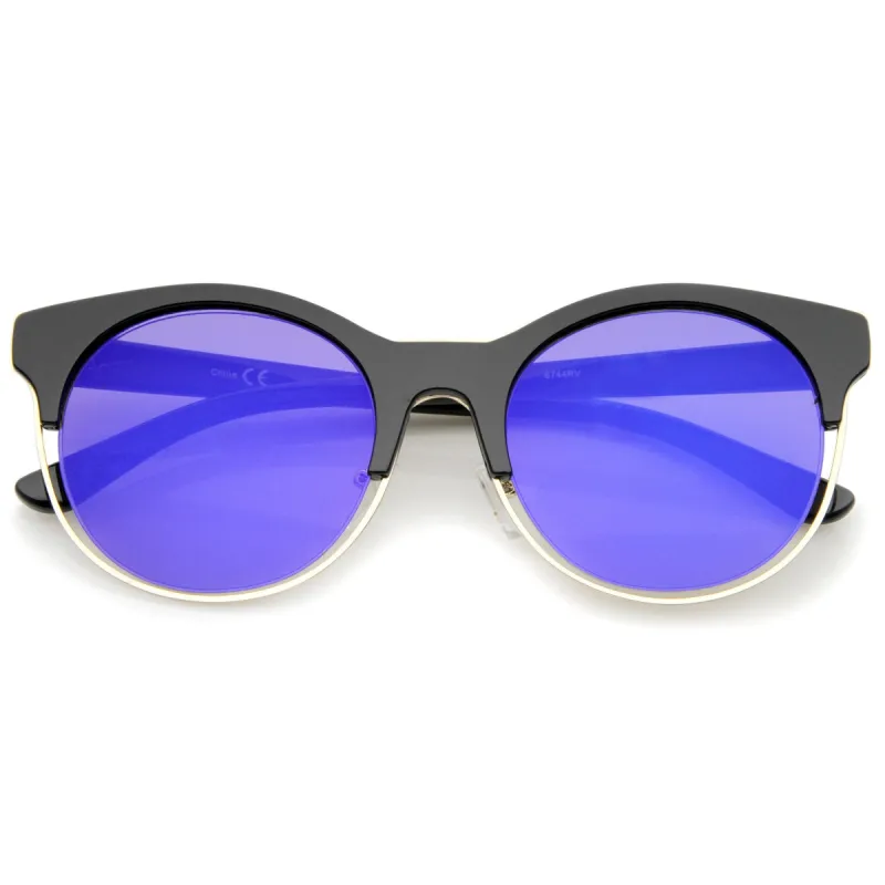 Round Mirrored Flat Lens Half Frame Sunglasses A457 sold by ZeroUV