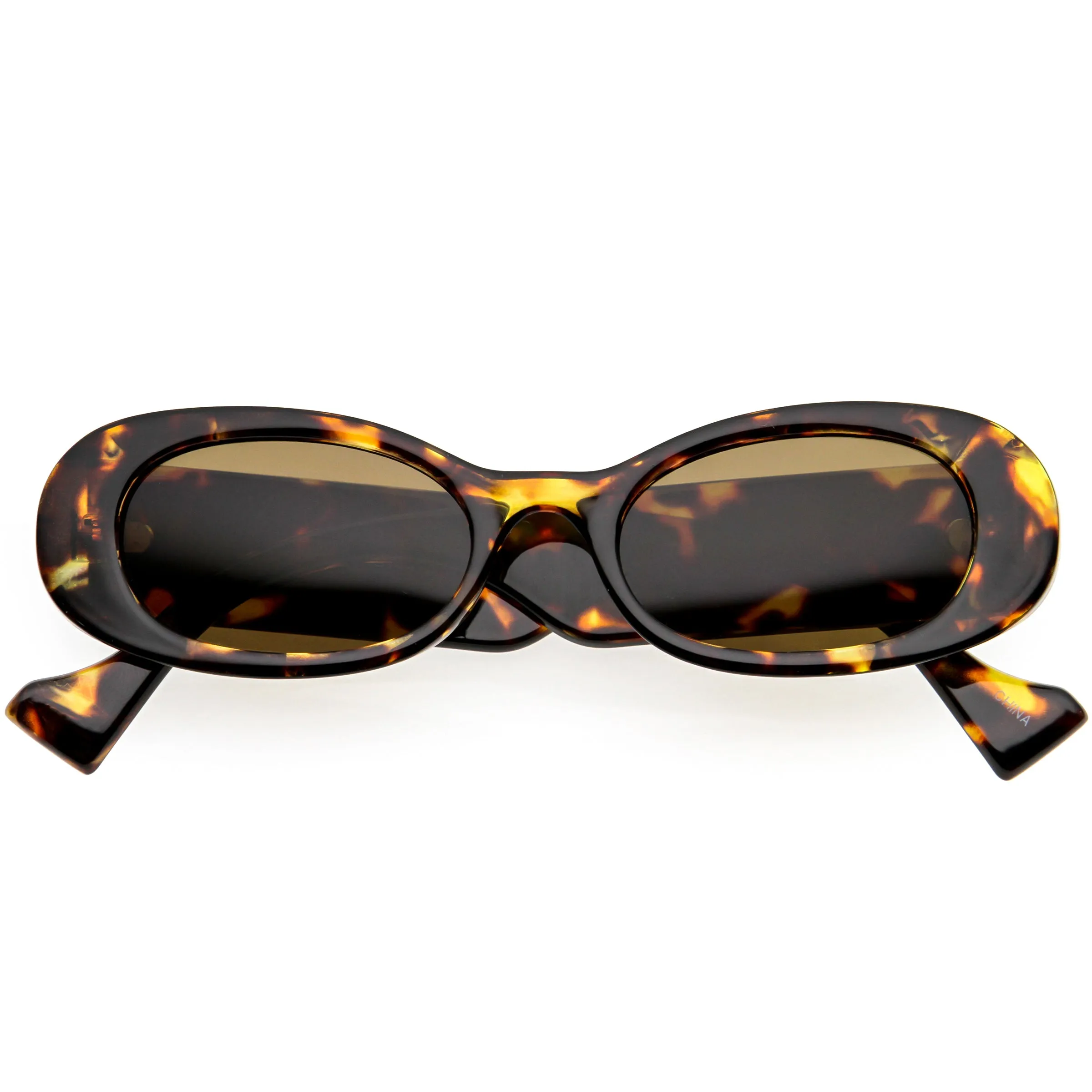 Rounded Retro Thick Rimmed Vintage Oval Sunglasses D210 sold by ZeroUV product image thumbnail 4