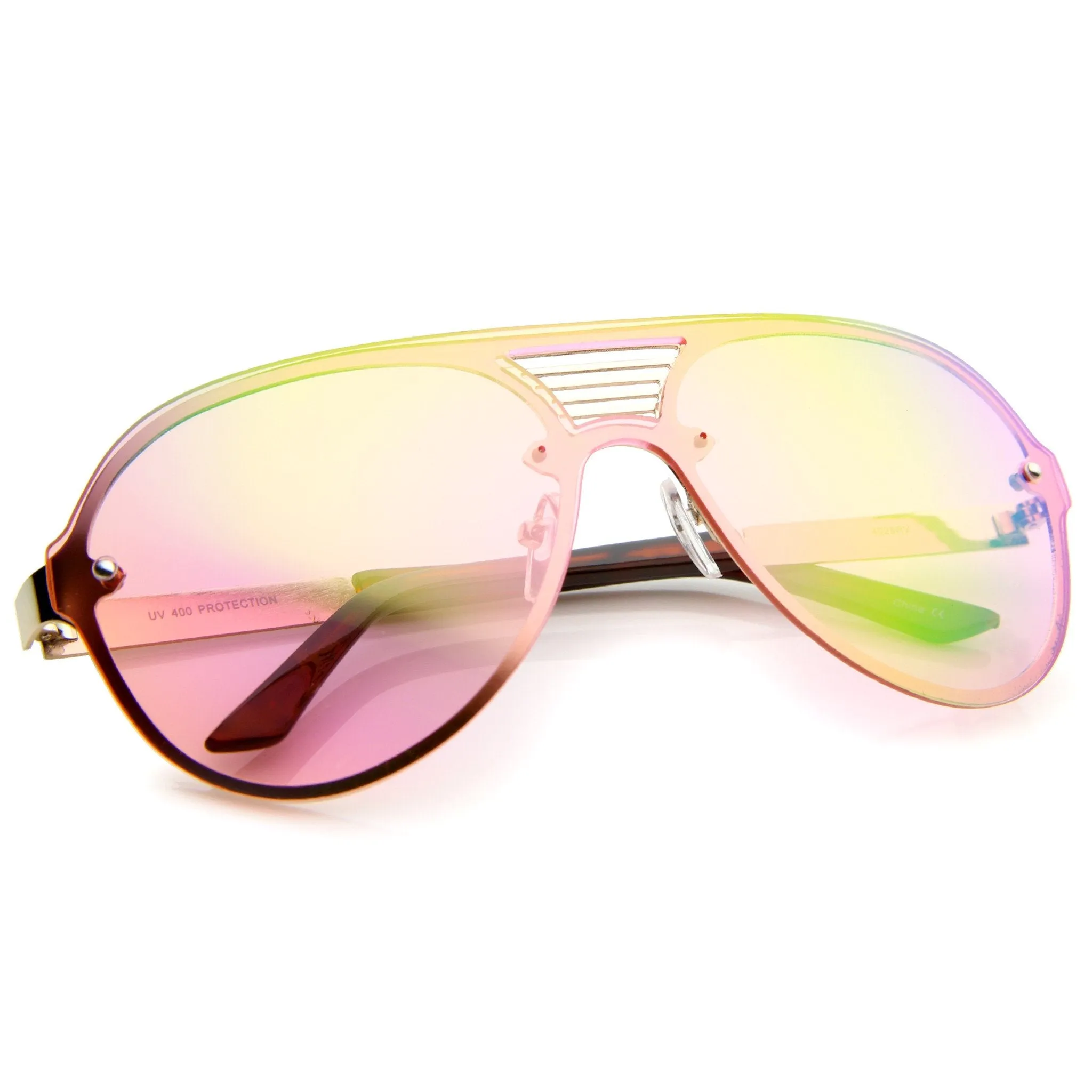 Rimless Shield Mirrored Disco Aviator Sunglasses A448 sold by ZeroUV product image thumbnail 4