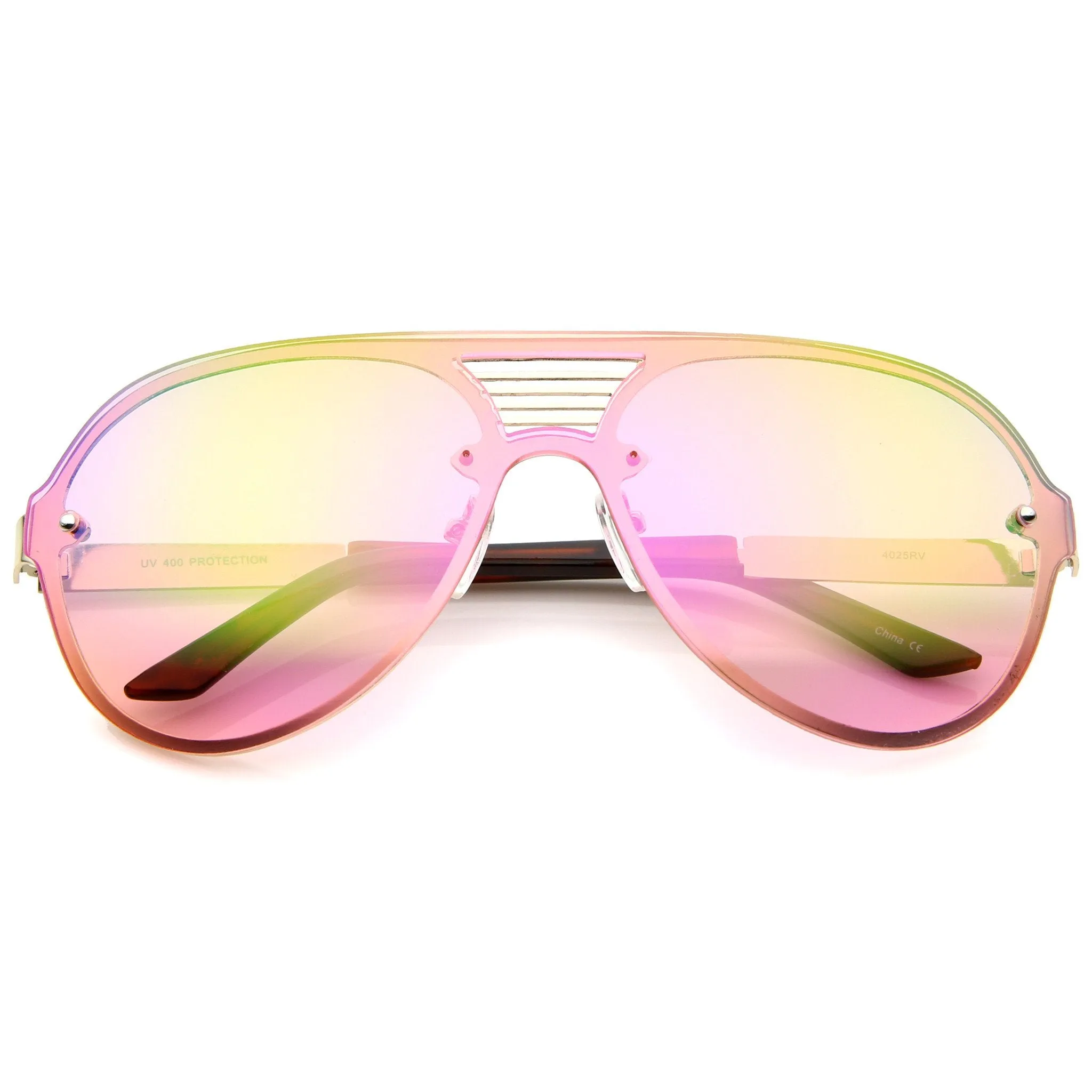 Rimless Shield Mirrored Disco Aviator Sunglasses A448 sold by ZeroUV