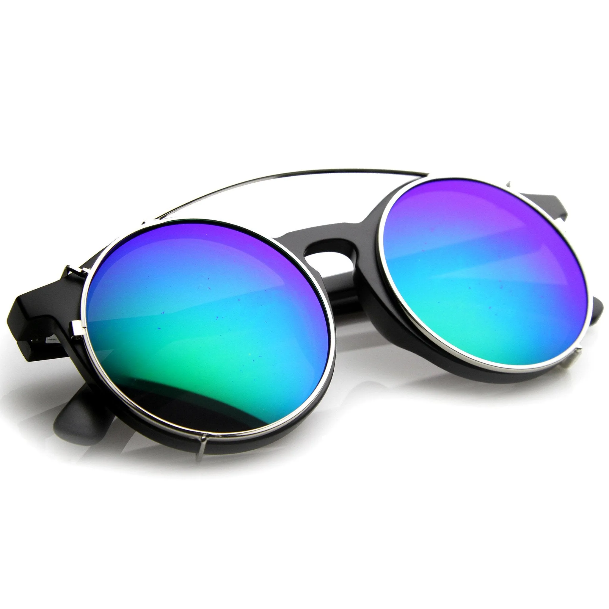 Oversize Round Flash Mirrored Clip On Lens Sunglasses 9793 sold by ZeroUV product image thumbnail 4