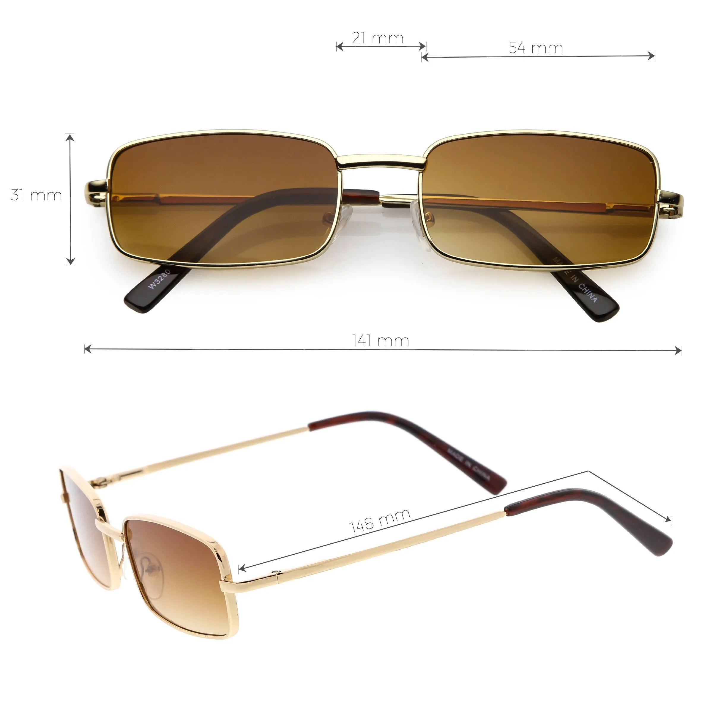 Retro 1990's Small Rectangle Flat Lens Sunglasses C719 sold by ZeroUV product image thumbnail 3