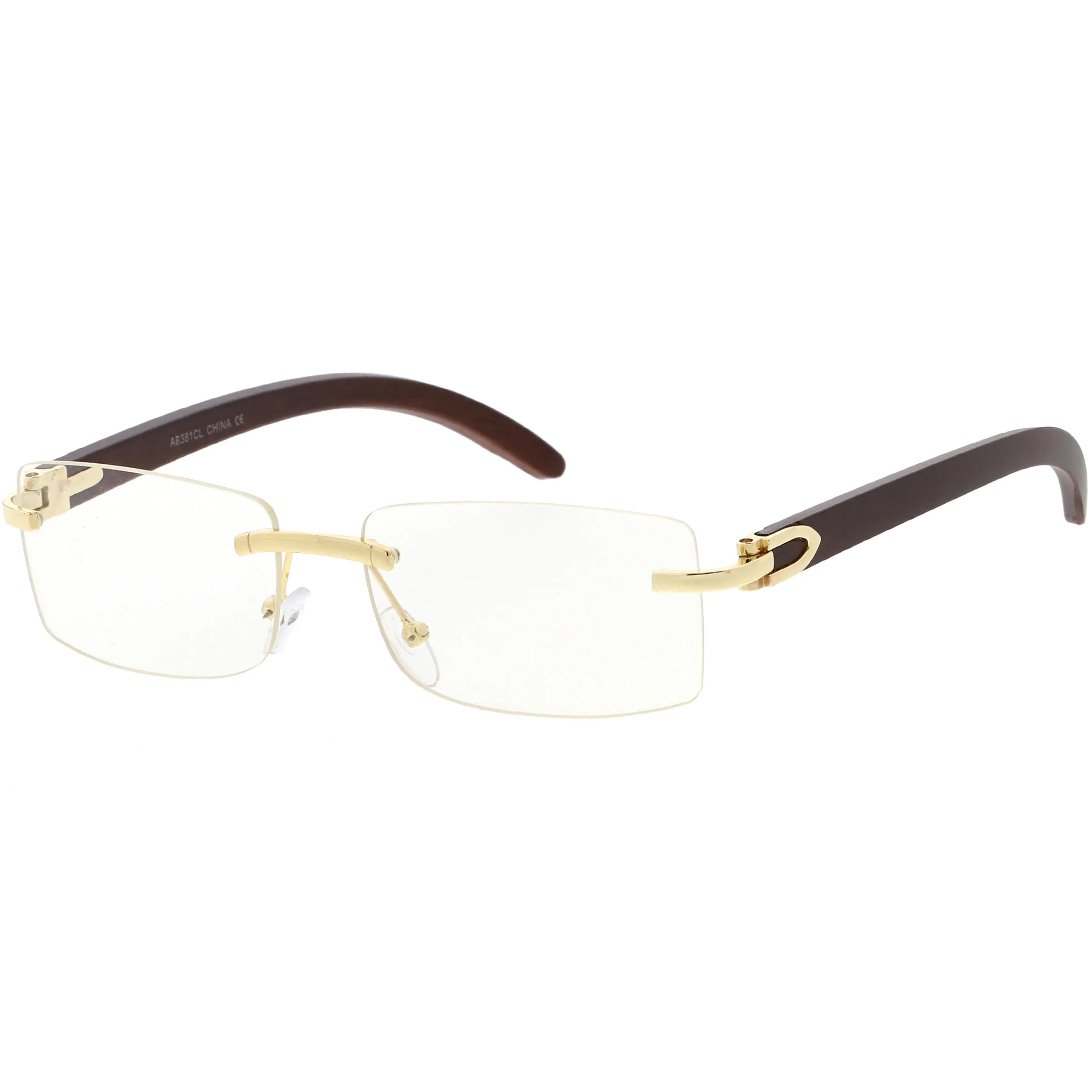 Dapper Rimless Metal Accent Classic Wood Arm Square Lens Blue Light Glasses D011 sold by ZeroUV product image thumbnail 2