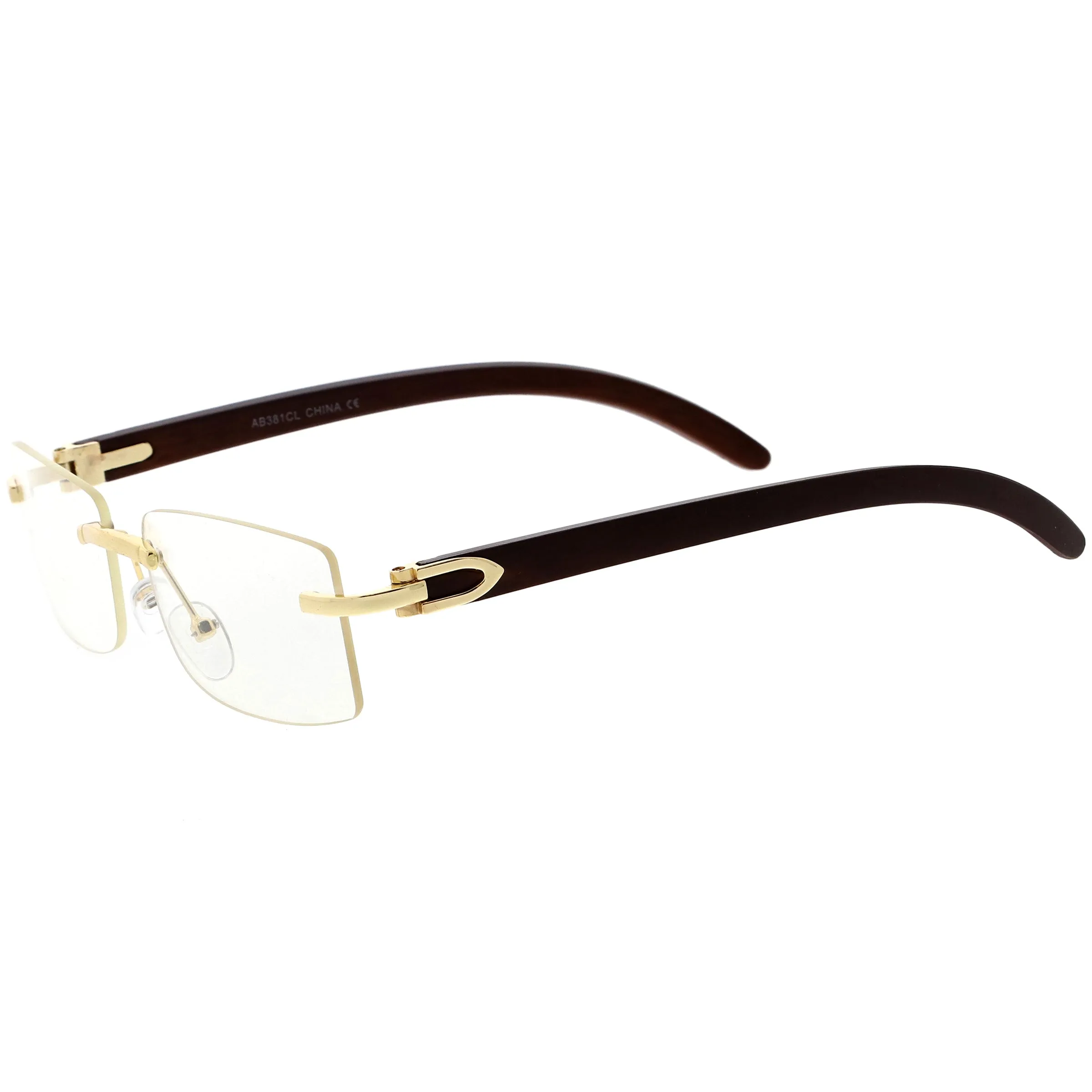 Dapper Rimless Metal Accent Classic Wood Arm Square Lens Blue Light Glasses D011 sold by ZeroUV product image thumbnail 3