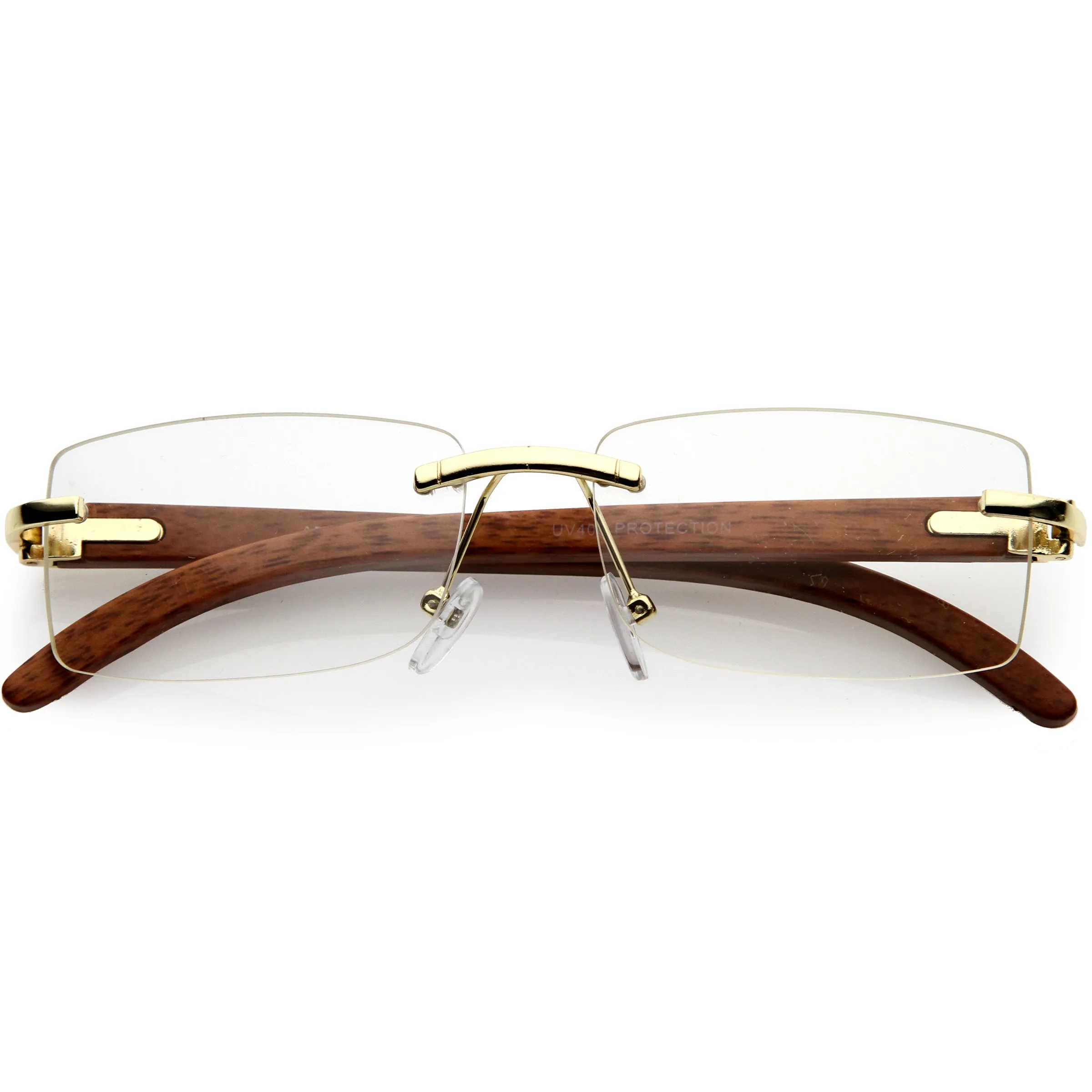 Dapper Rimless Metal Accent Classic Wood Arm Square Lens Blue Light Glasses D011 sold by ZeroUV product image thumbnail 4