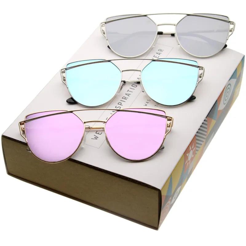 Women's Premium Mirrored Flat Lens Aviator Sunglasses C358 [Promo Box] sold by ZeroUV